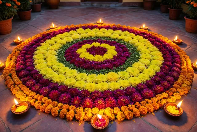 Een bloementapijt voor Diwali