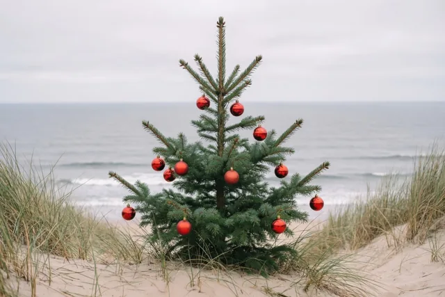 Een kerstboompje aan zee
