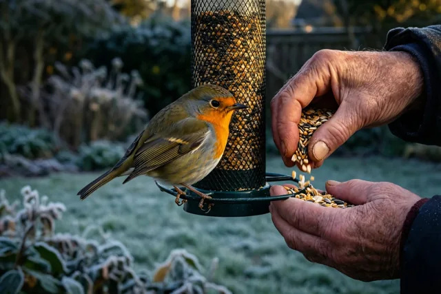 Vogeltjes voeren bij oma