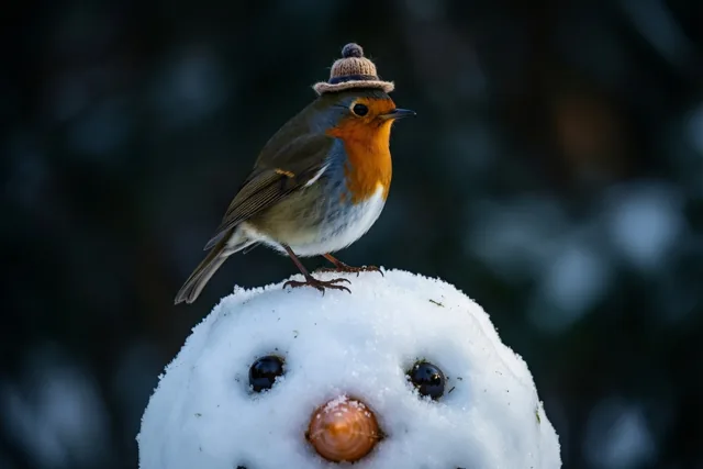 Roodborstje met wintermuts