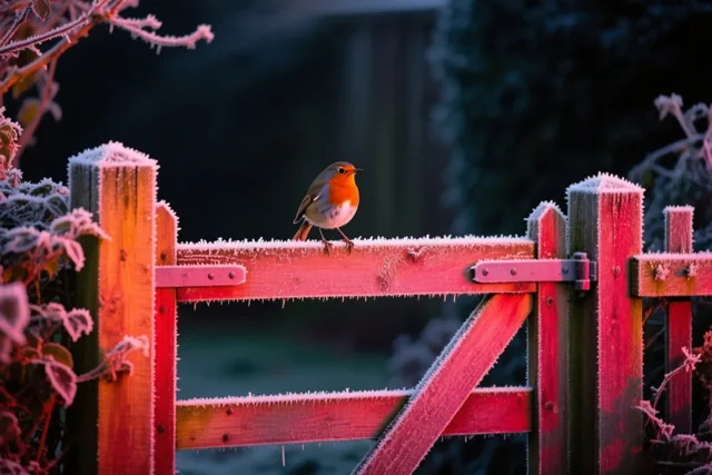 Een roodborstje in de winterzon