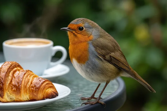 Goedemorgen, roodborstje aan tafel