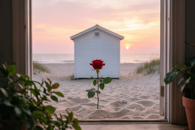 Een roos bij ons strandhuisje
