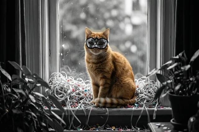 Een kat op het gemaskerd bal