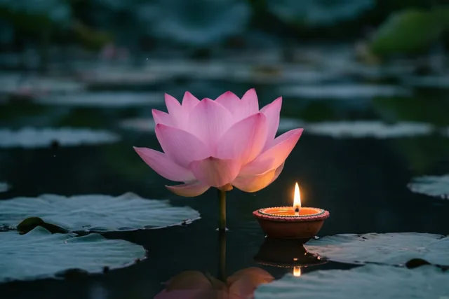 Diwali bij een roze lotus