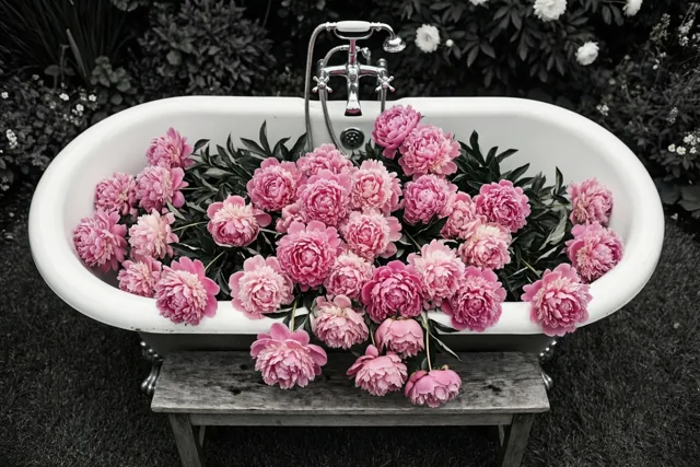 Roze bloemen, pril geluk