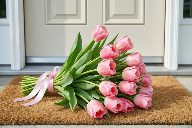 Een roze bedankje aan de deur