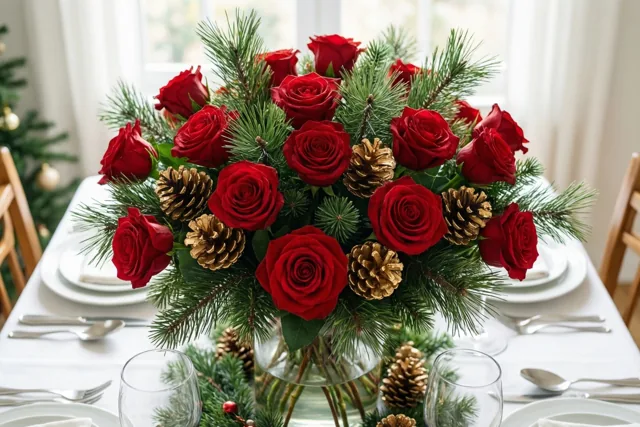 Rozen maken de kersttafel compleet