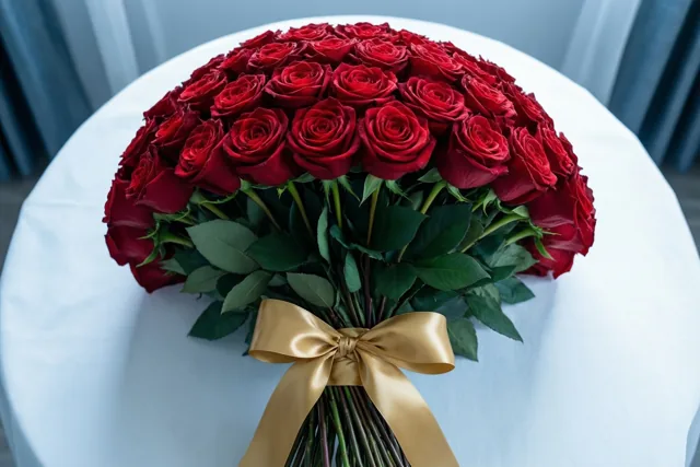 Met rode rozen gefeliciteerd