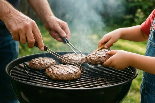 Burgers bakken met papa