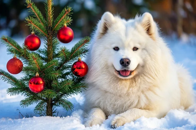 Witte hond, warme kerst