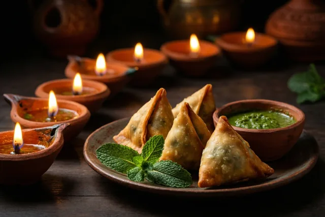 Diwali met samosa's en munt