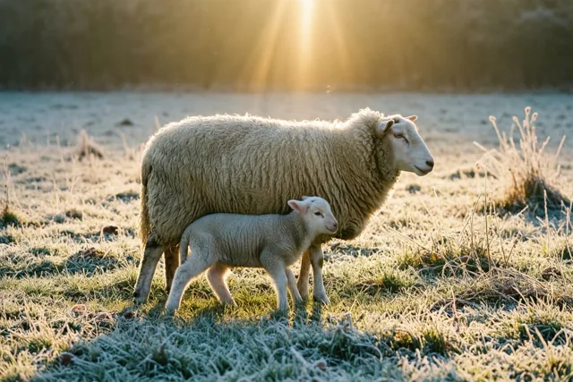 Goedemorgen van schaap en lammetje