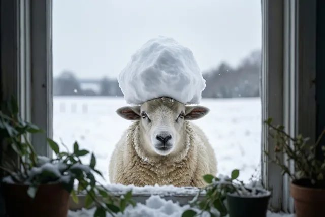 Schaap met een sneeuwkapsel