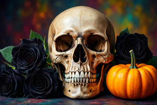 Een griezelgroet met zwarte rozen