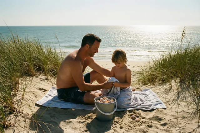 Schelpen tellen naast papa