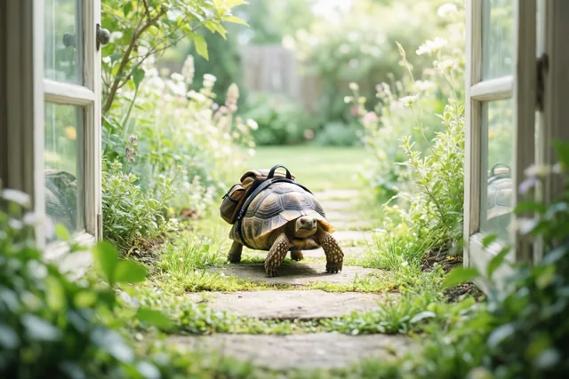 De schildpad neemt haar tijd