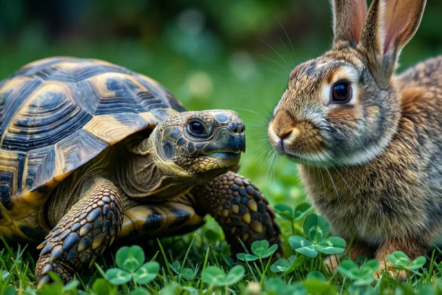 Konijn en schildpad, trouwe kameraden