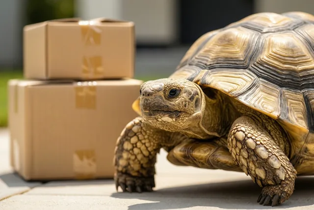 Schildpad verhuist op haar gemak