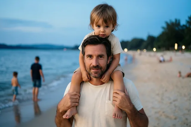 Bij papa boven het strand