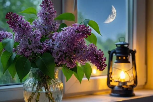 Paarse bloemen, warme feestgroeten