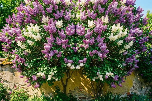 Lente over de tuinmuur