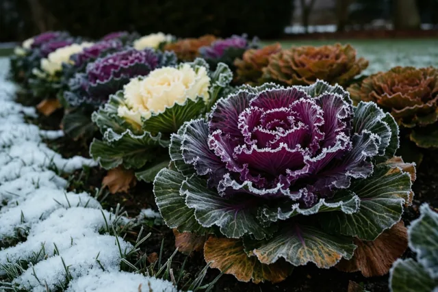Sierlijke bladeren in de winterkou