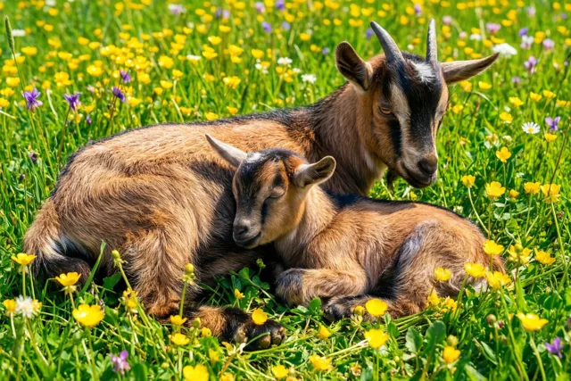 Geitje droomt bij mama