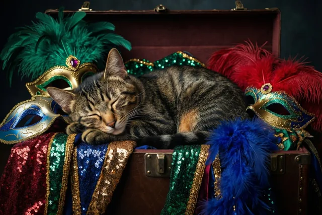 Poes slaapt het feest voorbij