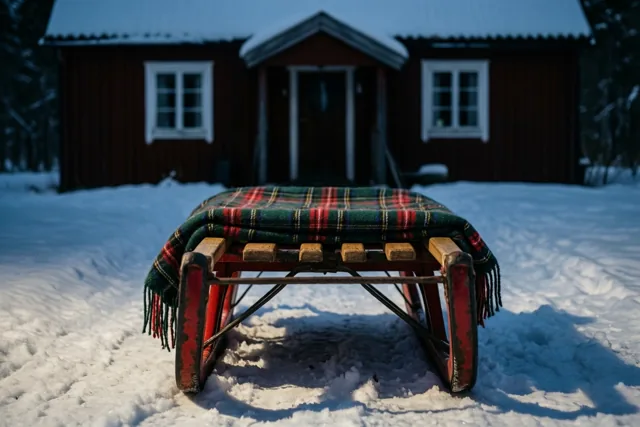 Winterpret bij het rode huisje