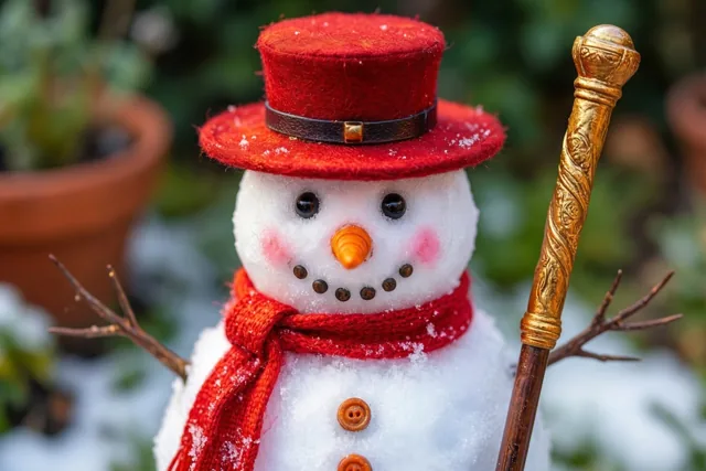 Een sneeuwman speelt Sinterklaas