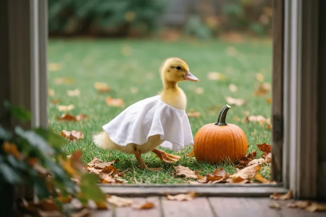 Een klein spookeendje voor het raam