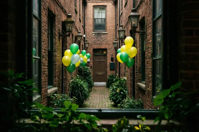 Verjaardagsballonnen in het steegje