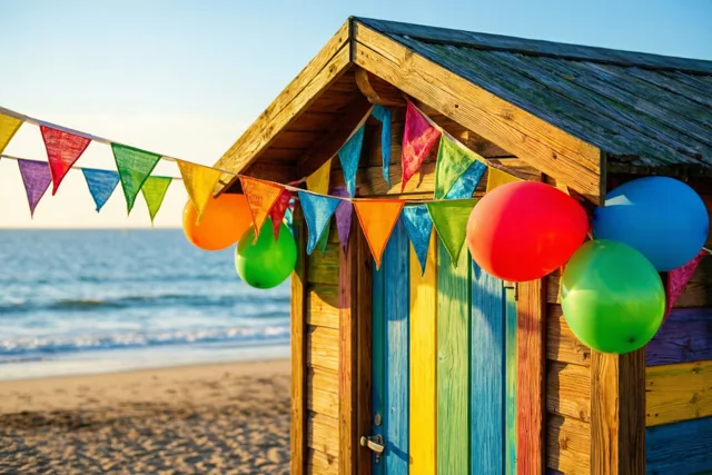 Kleurrijk strandhuisje voor de jarige
