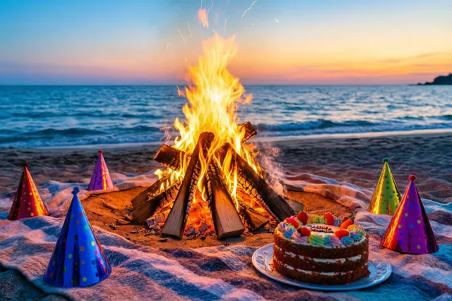 Verjaardag bij het strandvuur
