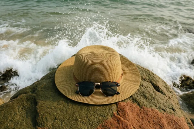 Zonnehoed op, vakantie aan