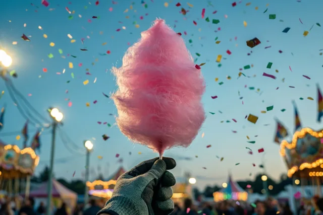 Suikerspin onder de carnavalslichtjes