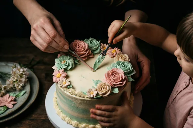 Bloemen op mama's taart