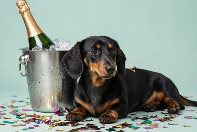 Een teckel bij de bubbels