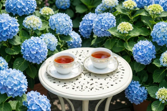 Bijpraten tussen de blauwe bloemen