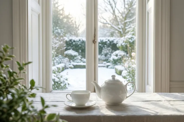 Theetijd met zicht op winter