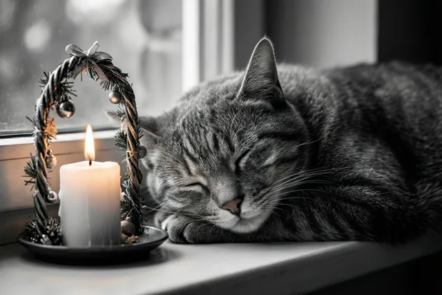 Kerststilte bij de slapende kat