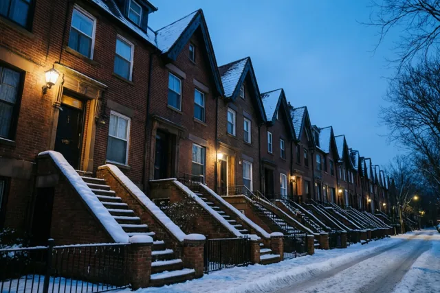 Winteravond tussen de trapgevels