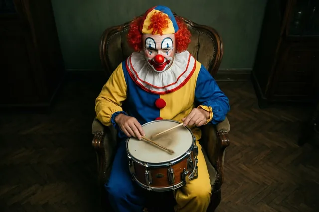 De clown trommelt carnaval binnen