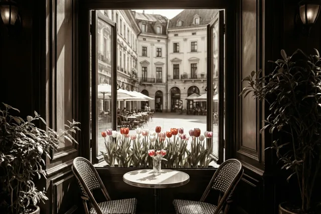 Lente in het bruine café