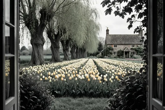 Lente bij hoeve en knotwilgen