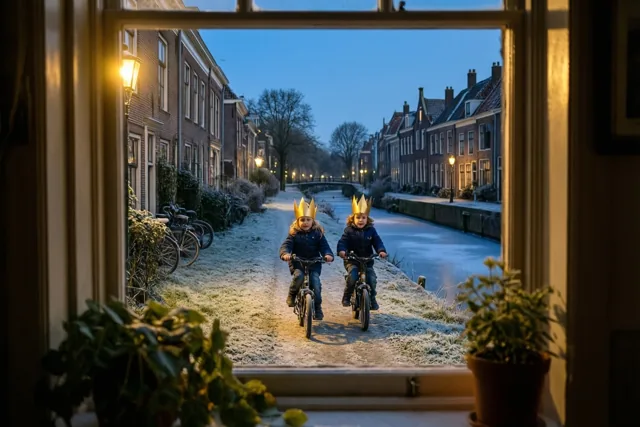 Twee koninkjes fietsen de avond in