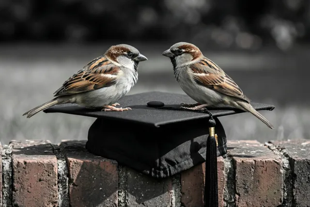 Twee mussen vieren je diploma