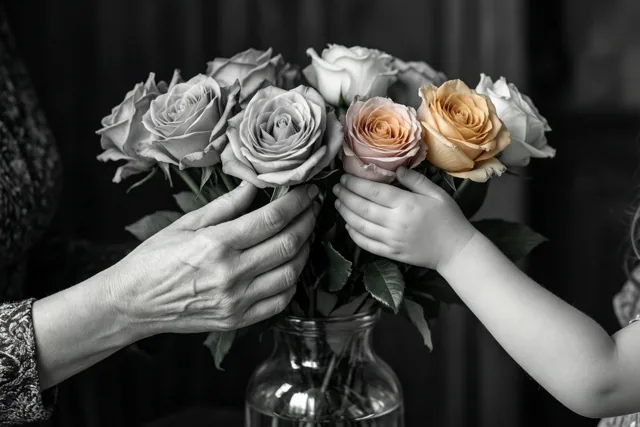 Mama geeft rozen kleur