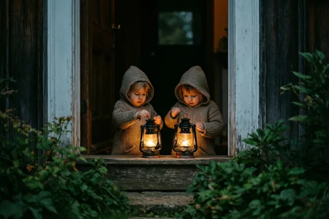Twee kleintjes vieren Sint-Maarten